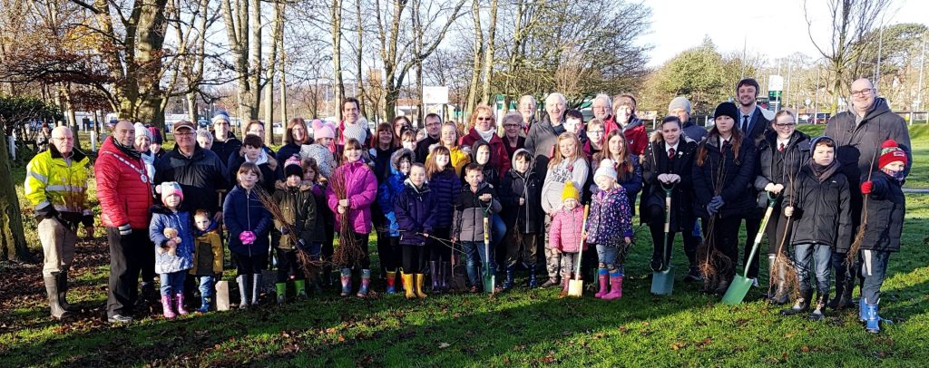 The Big Climate Fightback — Mayor, Town Councillors and members of the public planting trees at Jubilee Woods